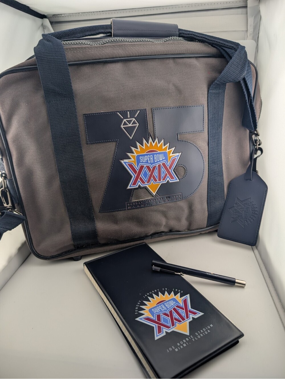 Vintage Superbowl XXIX Messenger Bag Notebook And Pen NFL 1995 Miami 12x16"